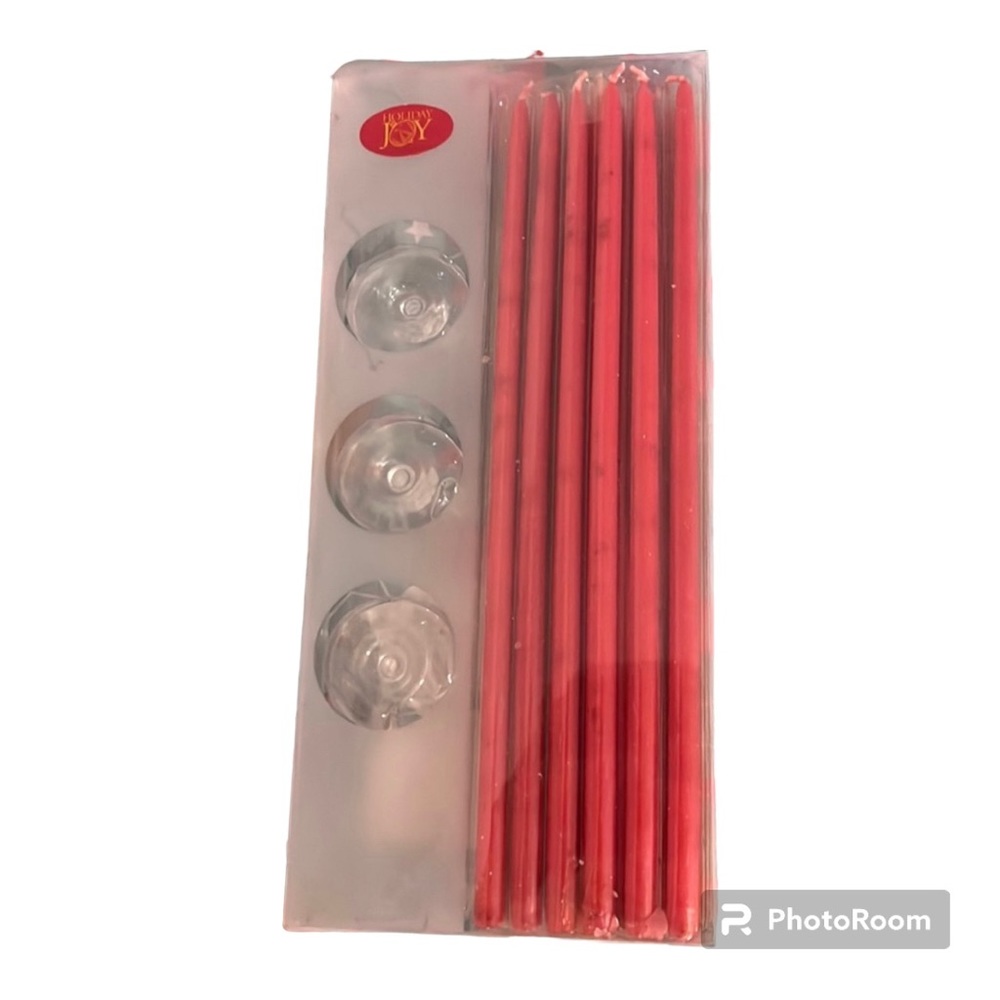 VINTAGE | Holiday Joy | 3 Small Glass Candle Holders | 11 Tapered Red Candles